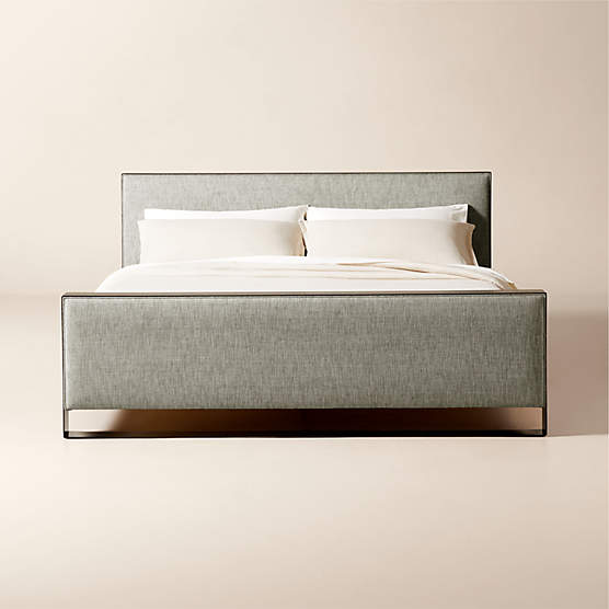 Panora Warm Grey Upholstered and Black Metal King Bed