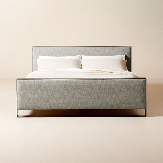 Panora Warm Grey Upholstered and Black Metal King Bed