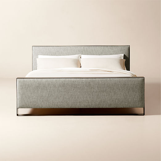 Panora Warm Grey Upholstered and Black Metal Bed