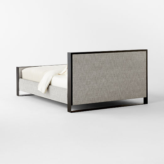 Panora Warm Grey Upholstered and Black Metal Queen Bed