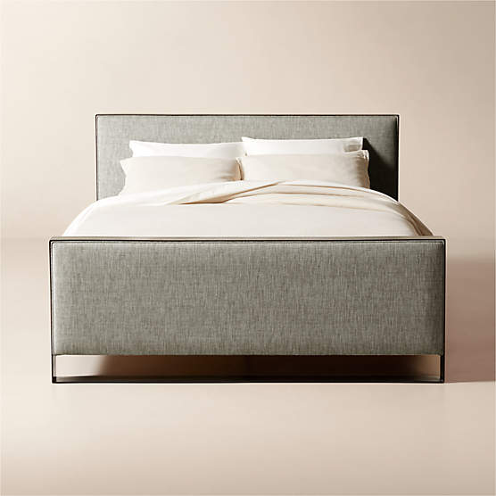 Panora Warm Grey Upholstered and Black Metal Queen Bed