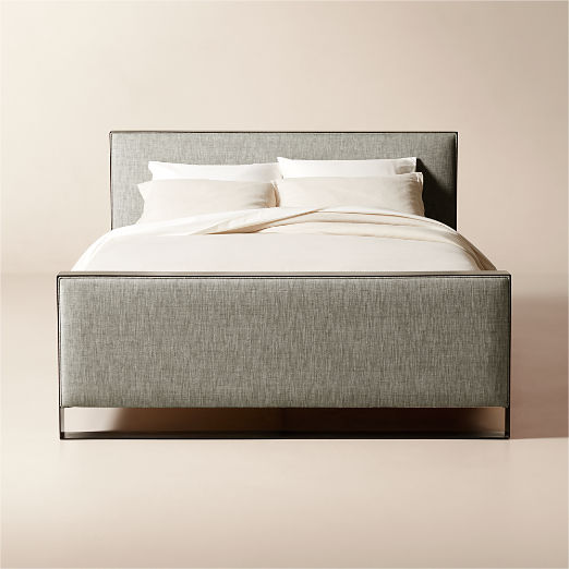 Panora Warm Grey Upholstered and Black Metal King Bed