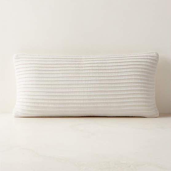 Paola Pleated Warm White Velvet Lumbar Pillow Cover 23"X11"