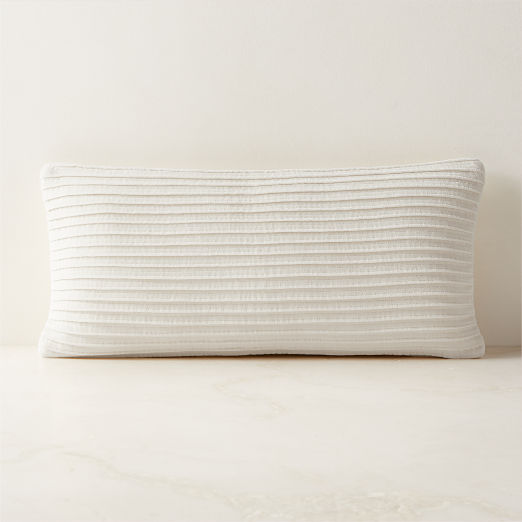 Paola Pleated Warm White Velvet Lumbar Pillow Cover 23"X11"