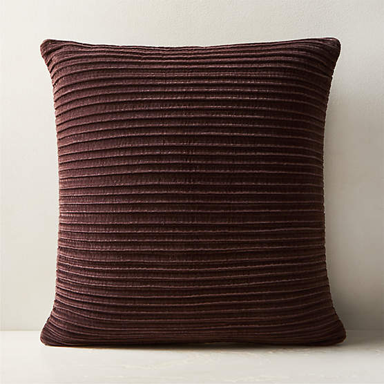 Paola Pleated Dark Brown Velvet Throw Pillow with Down-Alternative Insert 20''x20"