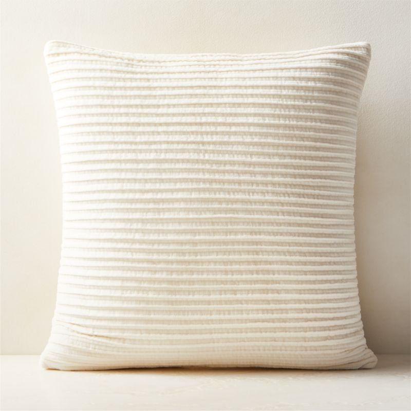 Paola Pleated Warm White Velvet Throw Pillow with Feather-Down Insert 20'' - image 0 of 3