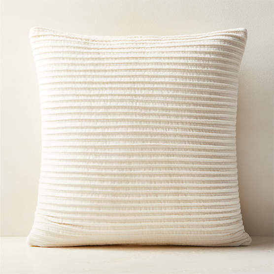 Paola Pleated Warm White Velvet Throw Pillow with Down-Alternative Insert 20''x20"