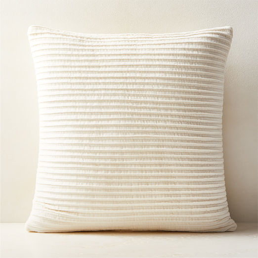 Paola Pleated Warm White Velvet Throw Pillow Cover 20''