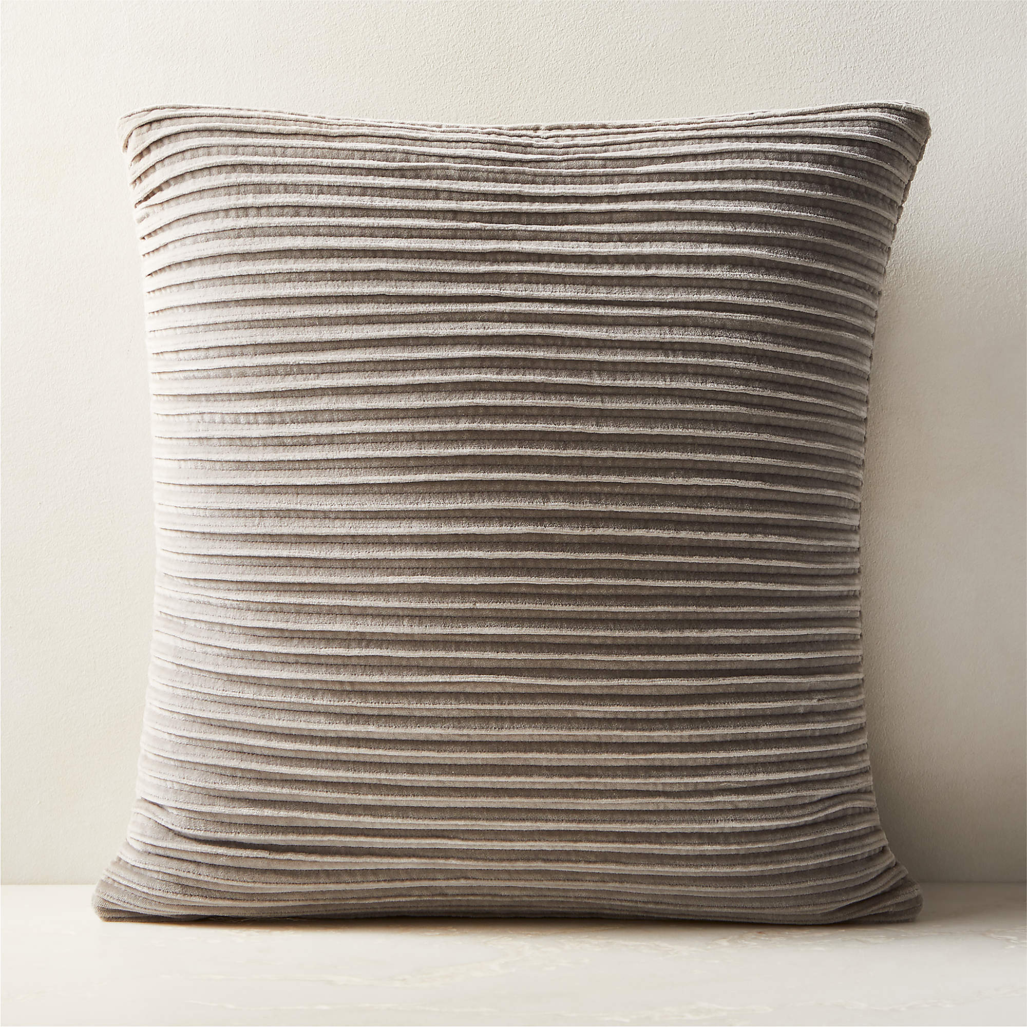 Paola Pleated Warm Grey Velvet Throw Pillow with DownAlternative