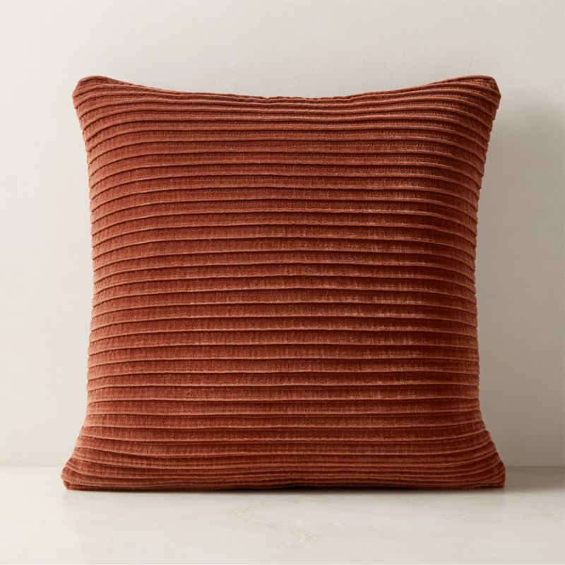 Paola Pleated Sienna Brown Velvet Throw Pillow with Down-Alternative Insert 20" - image 0 of 3