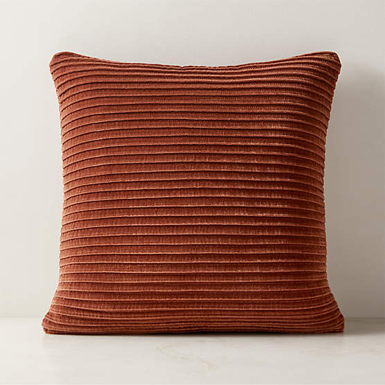 Paola Pleated Sienna Brown Velvet Throw Pillow Cover 20"