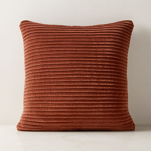 Paola Pleated Sienna Brown Velvet Throw Pillow with Down-Alternative Insert 20"