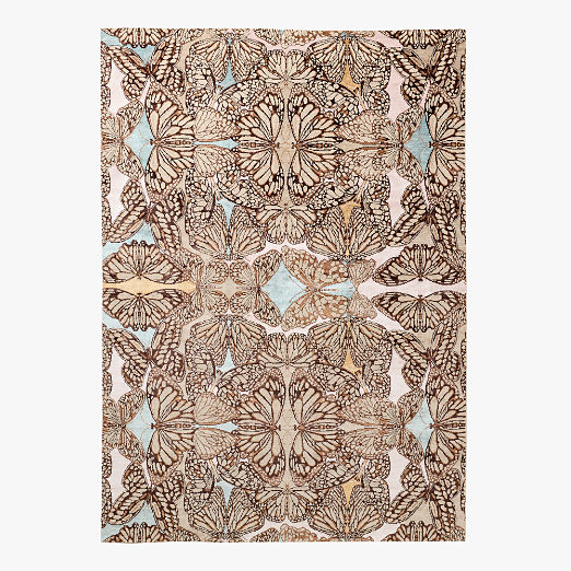 Papillio Brown and Light Teal Wool and Viscose Area Rug 10'x14'