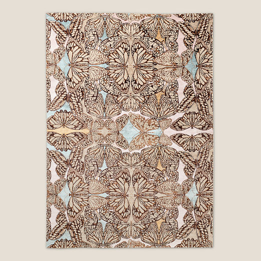 Papillio Brown and Light Teal Wool and Viscose Area Rug 10'x14'