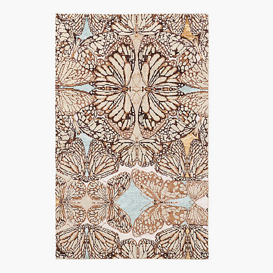 Papillio Brown and Light Teal Wool and Viscose Area Rug 5'x8'