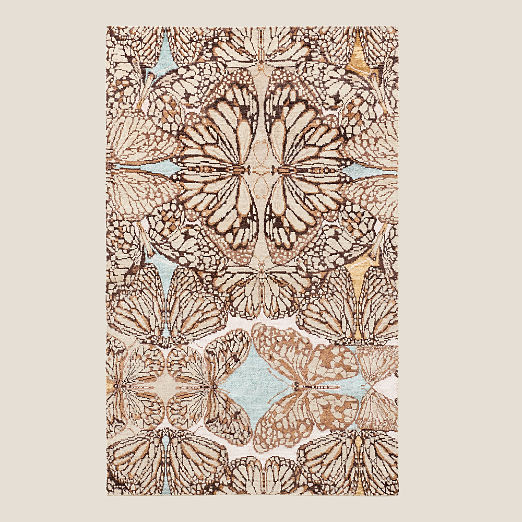 Papillio Brown and Light Teal Wool and Viscose Area Rug 5'x8'