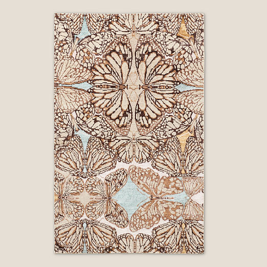 Papillio Brown and Light Teal Wool and Viscose Area Rug 5'x8'