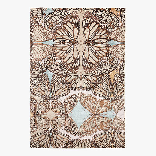 Papillio Brown and Light Teal Wool and Viscose Area Rug 6'x'9'