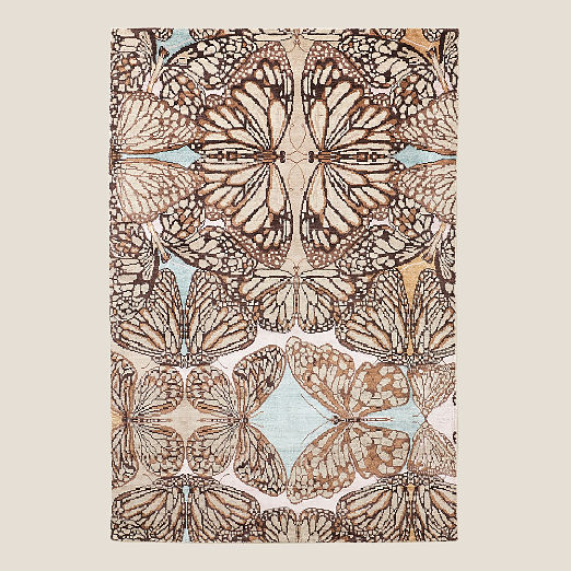 Papillio Brown and Light Teal Wool and Viscose Area Rug 6'x'9'