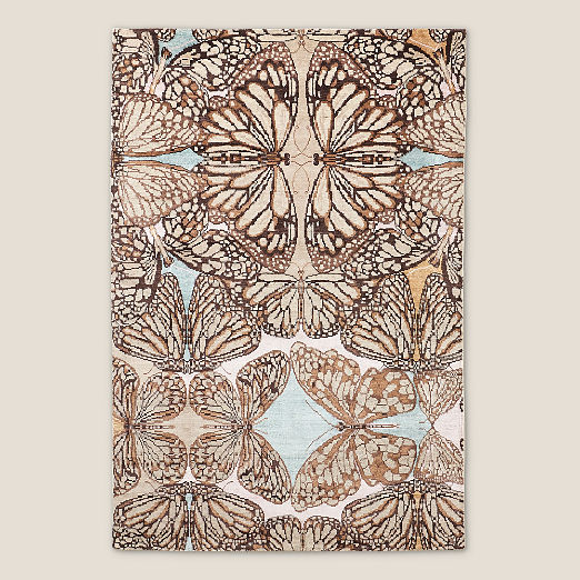 Papillio Brown and Light Teal Wool and Viscose Area Rug 6'x'9'