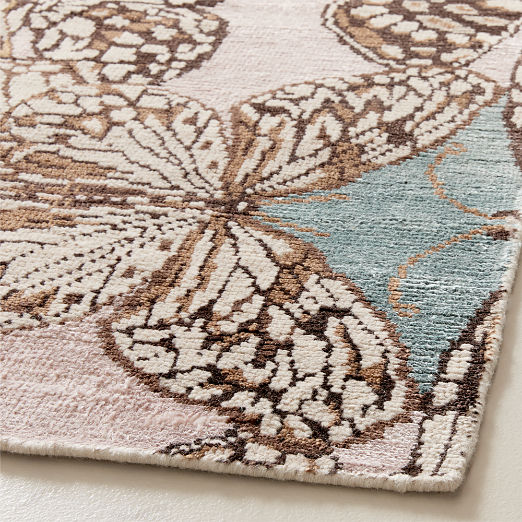 Papillio Brown and Light Teal Wool and Viscose Area Rug 6'x'9'