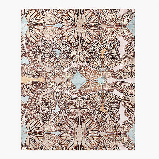 Papillio Brown and Light Teal Wool and Viscose Area Rug 8'x'10'