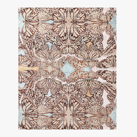 Papillio Brown and Light Teal Wool and Viscose Area Rug 8'x'10'