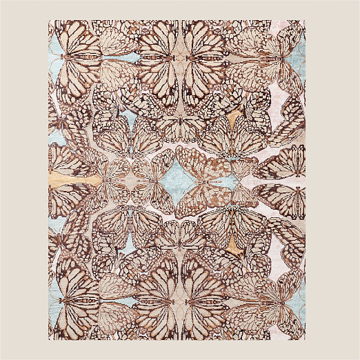 Papillio Brown and Light Teal Wool and Viscose Area Rug 8'x'10'