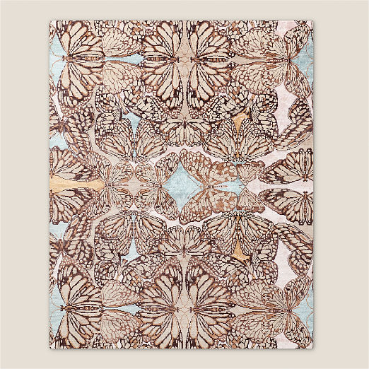 Papillio Brown and Light Teal Wool and Viscose Area Rug