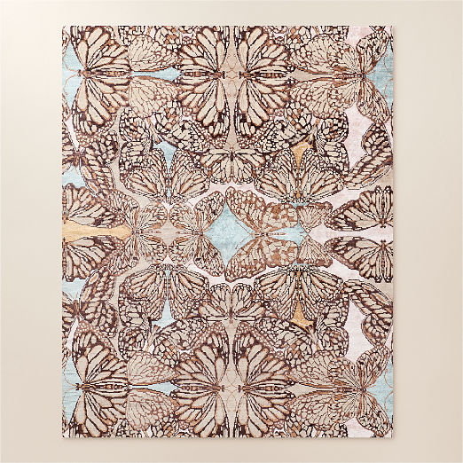 Papillio Brown and Light Teal Wool and Viscose Area Rug