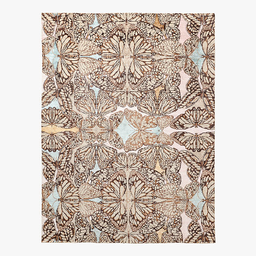 Papillio Brown and Light Teal Wool and Viscose Area Rug 9'x12'