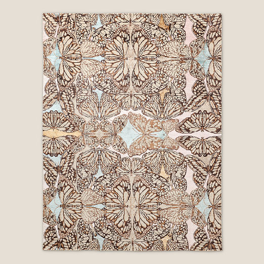 Papillio Brown and Light Teal Wool and Viscose Area Rug 9'x12'