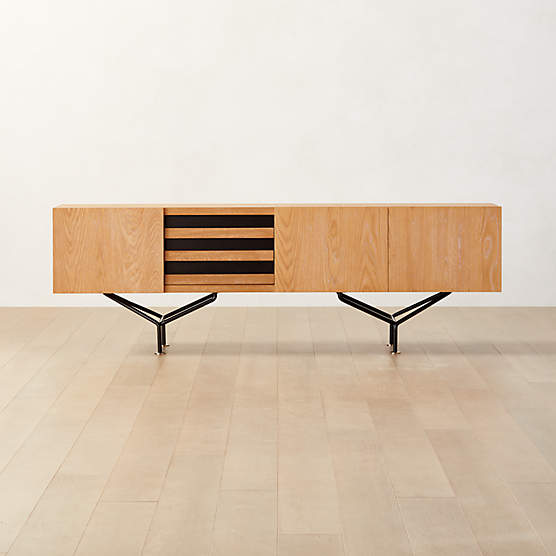 Paraggi 86" Cerused Oak Wood Credenza by Gianfranco Frattini