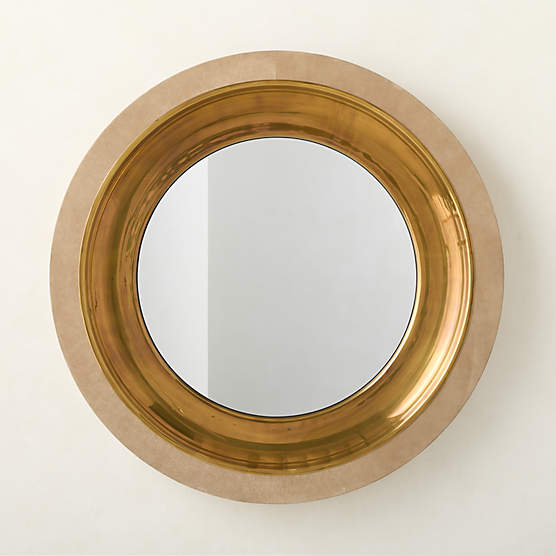 Parker Suede and Aged Brass Round Wall Mirror 36"