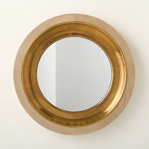 Parker Suede and Aged Brass Round Wall Mirror 36"