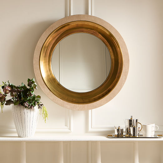 Parker Suede and Aged Brass Round Wall Mirror 36"