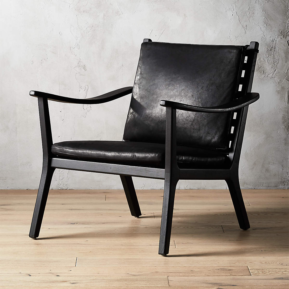 Parlay Black Leather Lounge Chair + Reviews | CB2