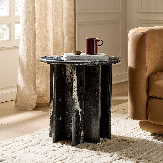 Pasar Round Black Marble Side Table