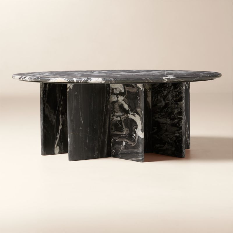 Pasar 42" Round Black Marble Coffee Table - image 4 of 14