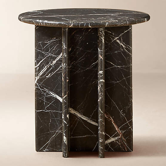 Pasar Round Black Marble Side Table