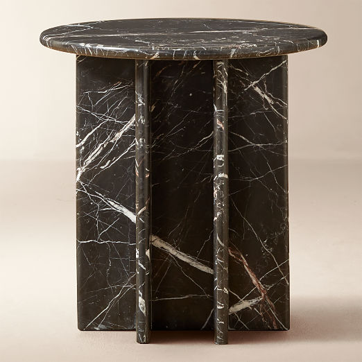 Pasar Round Black Marble Side Table