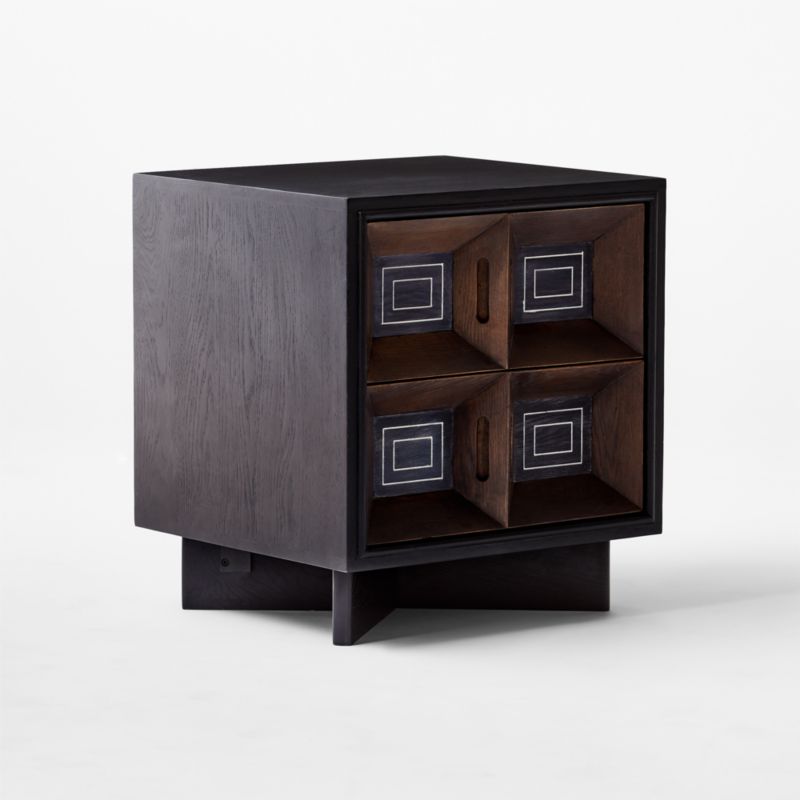 Paseo 2-Drawer Carved Black Oak Wood Nightstand - image 4 of 9