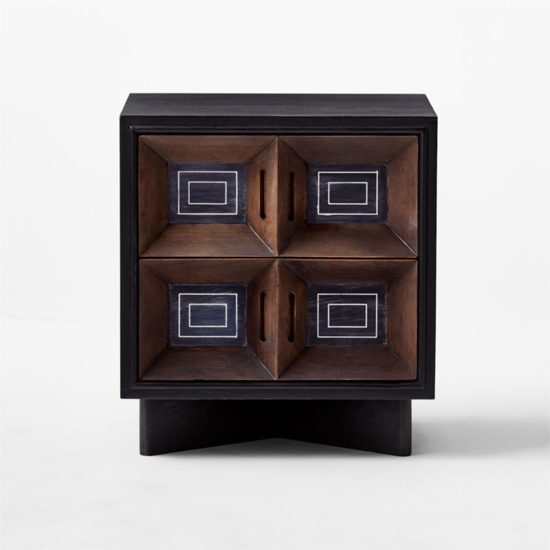 Paseo 2-Drawer Carved Black Oak Wood Nightstand - image 3 of 9