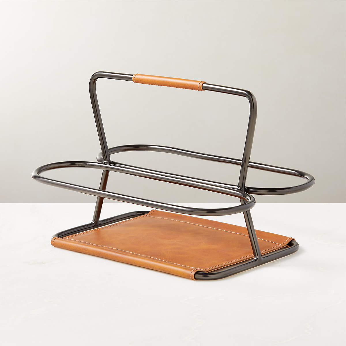 Patio Leather Drink Caddy with Handle + Reviews CB2