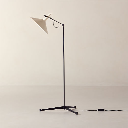 Exposior Blackened Brass Task Floor Lamp with Warm White Shade Model E11 by Paul McCobb