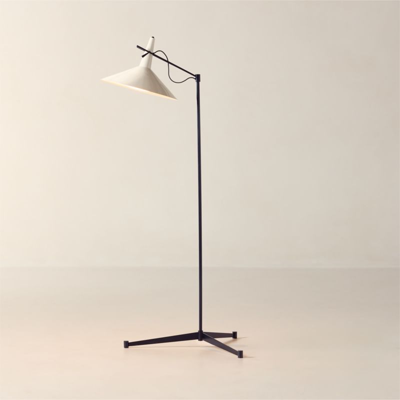 Exposior Blackened Brass Task Floor Lamp with Warm White Shade Model E11 by Paul McCobb - image 0 of 5