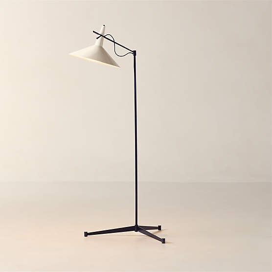 Exposior Blackened Brass Task Floor Lamp with Warm White Shade Model E11 by Paul McCobb