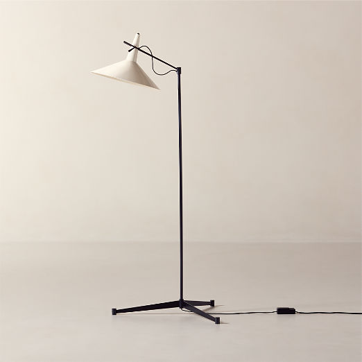 Exposior Blackened Brass Task Floor Lamp with Warm White Shade Model E11 by Paul McCobb