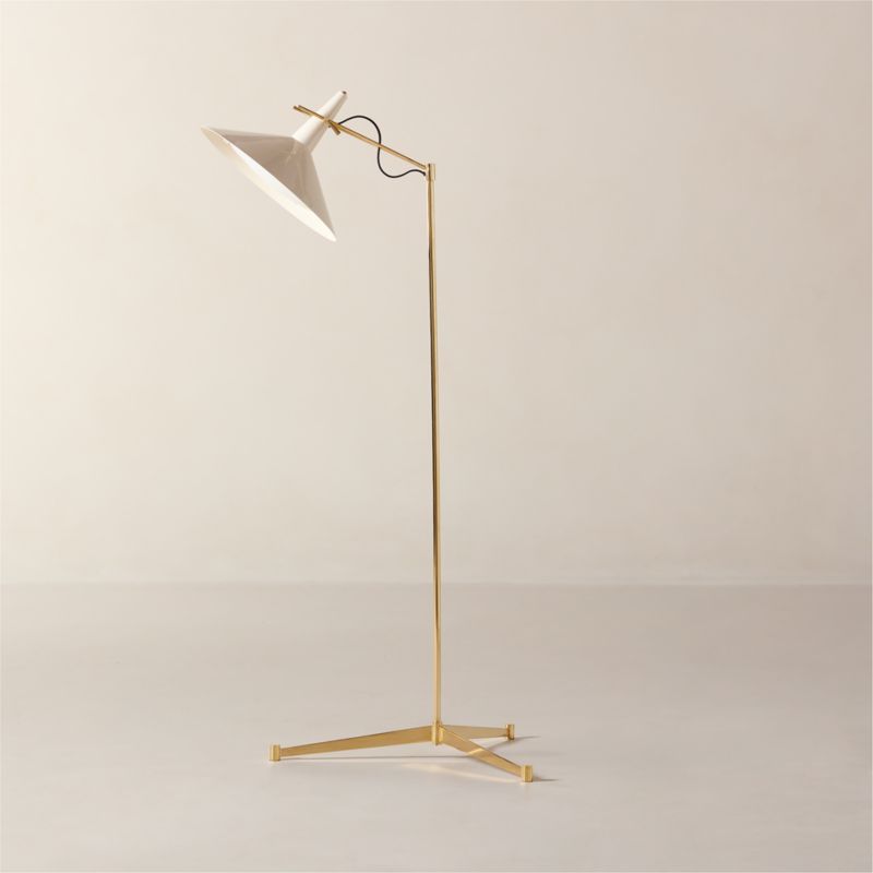 Exposior Unlacquered Brass Task Floor Lamp with Warm White Shade Model E11 by Paul McCobb - image 3 of 7