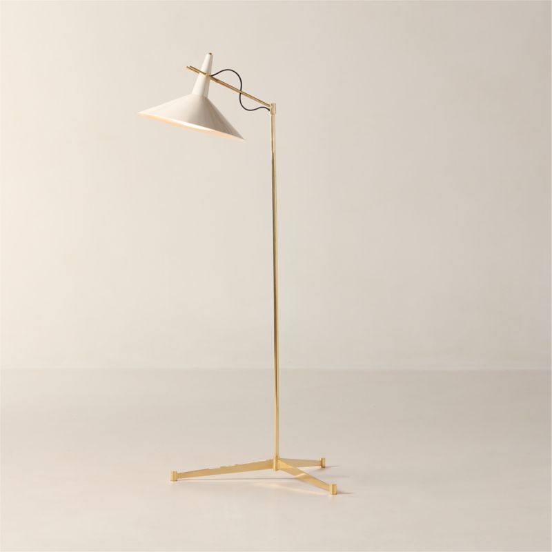 Exposior Unlacquered Brass Task Floor Lamp with Warm White Shade Model E11 by Paul McCobb - image 0 of 7